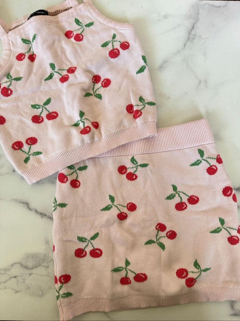 Art class girls 6 cherry sweater tank mini skirt retro set pink red 100% cotton
